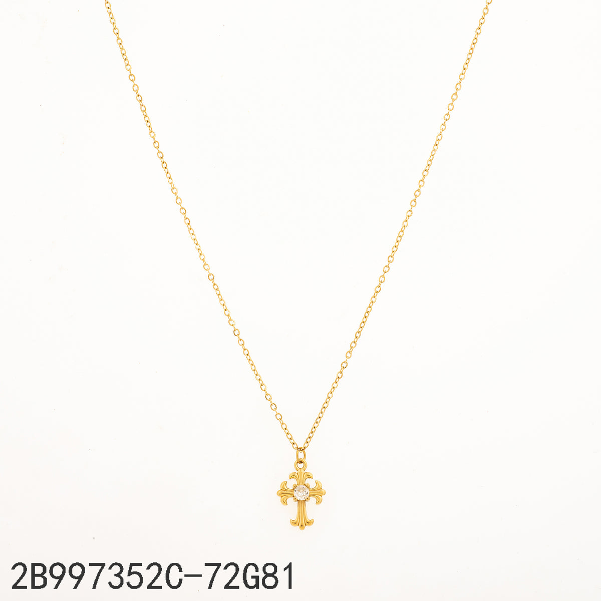Collar Zirconia blanca Dorado Cruz