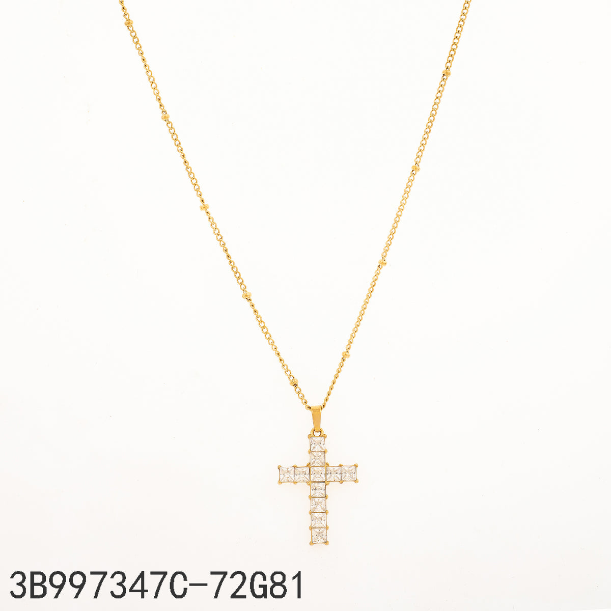 Collar Zirconia blanca Dorado Cruz