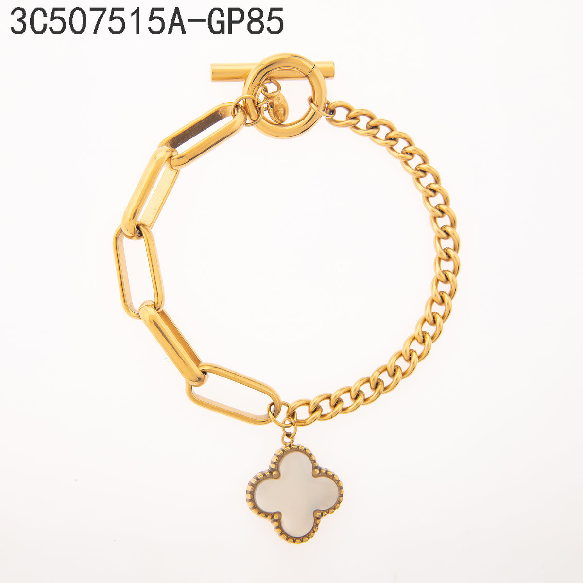 Pulsera  Dorado con Perla Trébol de varias hojas