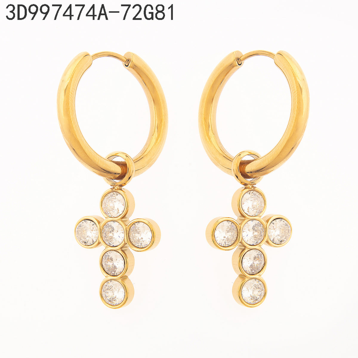 Pendientes Zirconia blanca Dorado Cruz