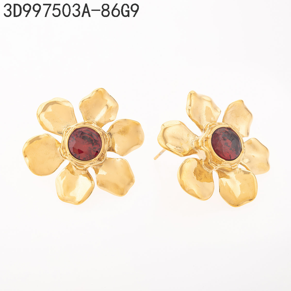 Pendientes Granate Dorado Flores y plantas