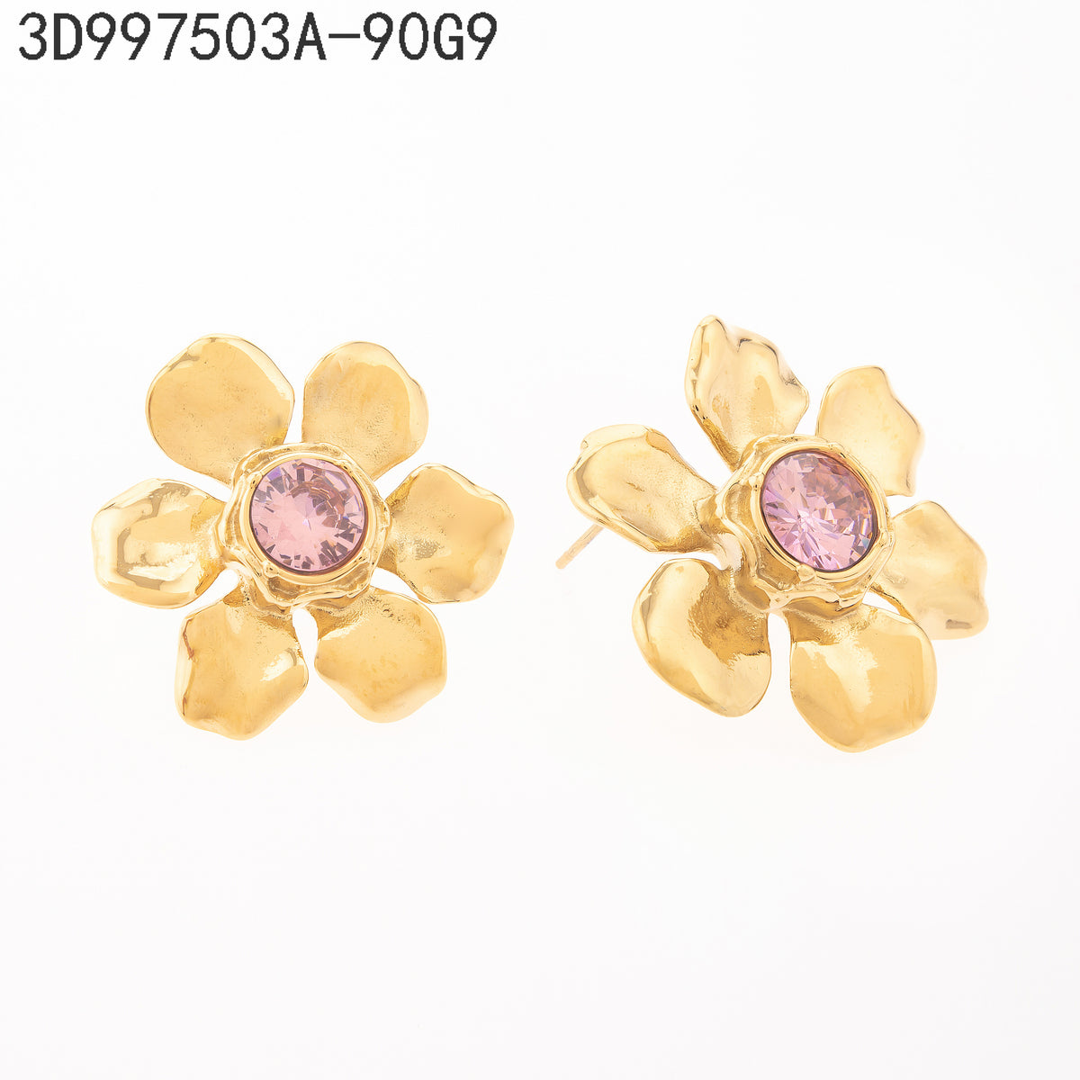 Pendientes Rosa Dorado Flores y plantas