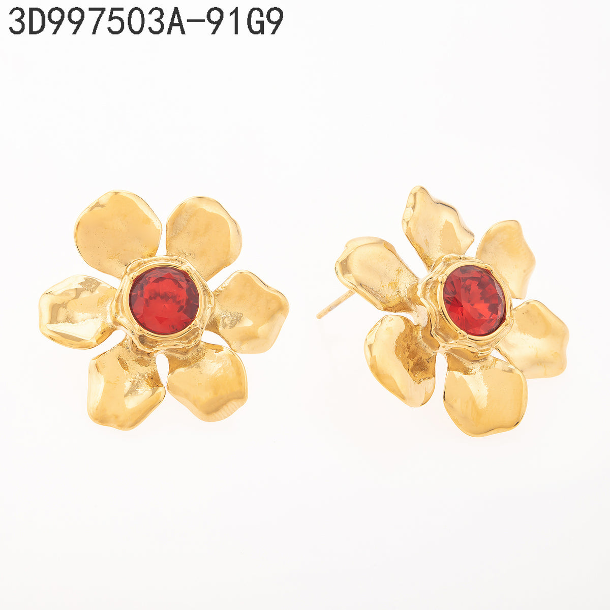Pendientes Rubí Dorado Flores y plantas