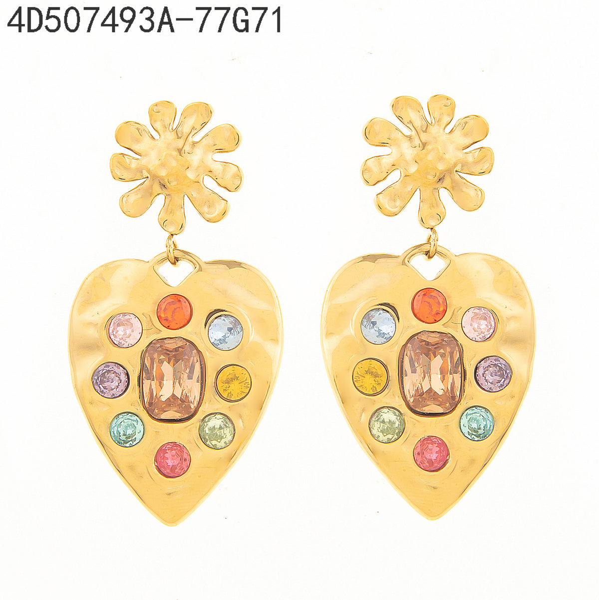Pendientes Multicolor Dorado Corazón