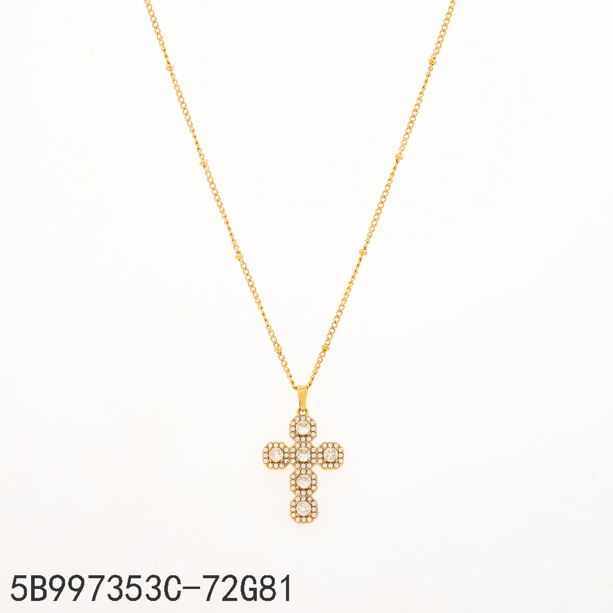 Collar Zirconia blanca Dorado Cruz