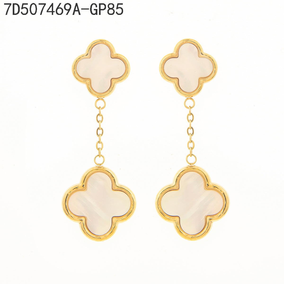Pendientes  Dorado con Perla Trébol de varias hojas