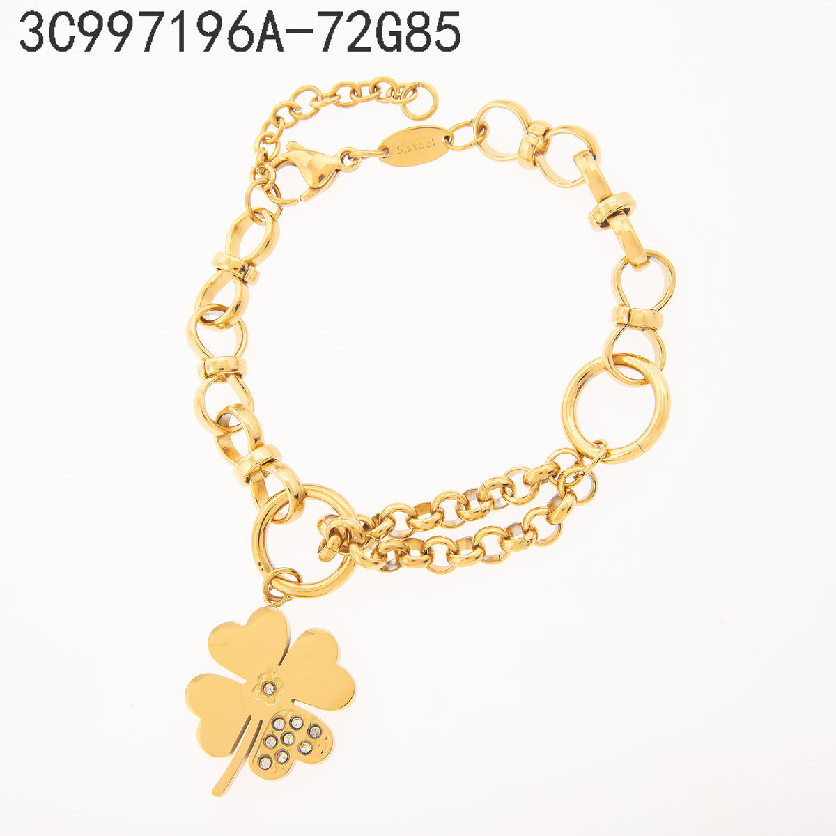 Pulsera Zirconia blanca Dorado Trébol de varias hojas