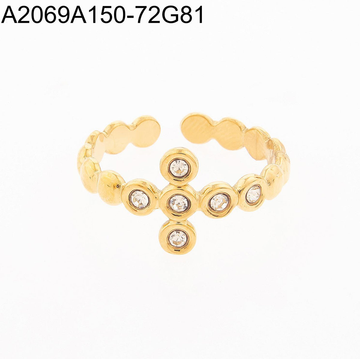Anillo Zirconia blanca Dorado Cruz