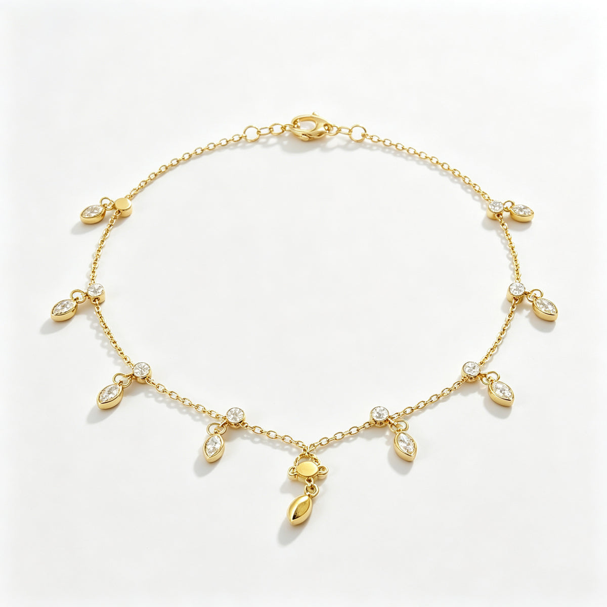 Tobillera Zirconia blanca Dorado