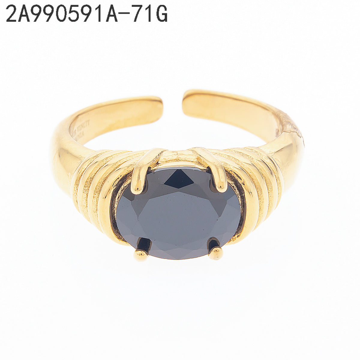 Anillo Zirconia negra Dorado