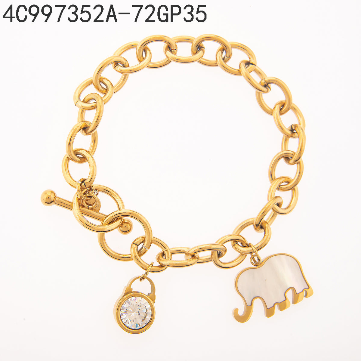 Pulsera Zirconia blanca Dorado con Perla Elefante