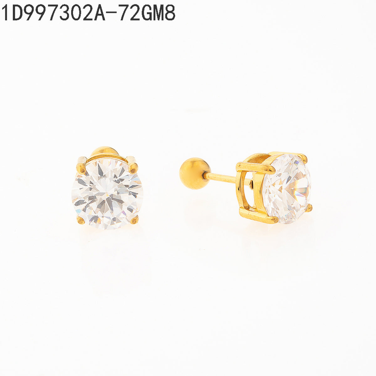 Pendientes Zirconia blanca Dorado  8 Milimetros