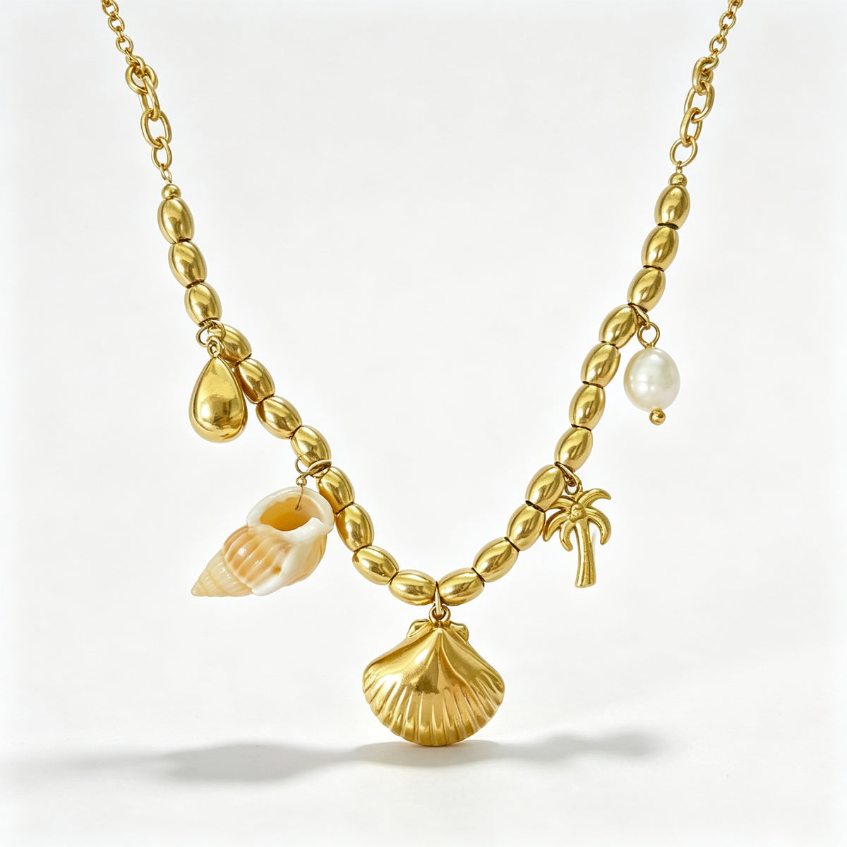 Collar Zirconia blanca Dorado con Perla Elementos del mar