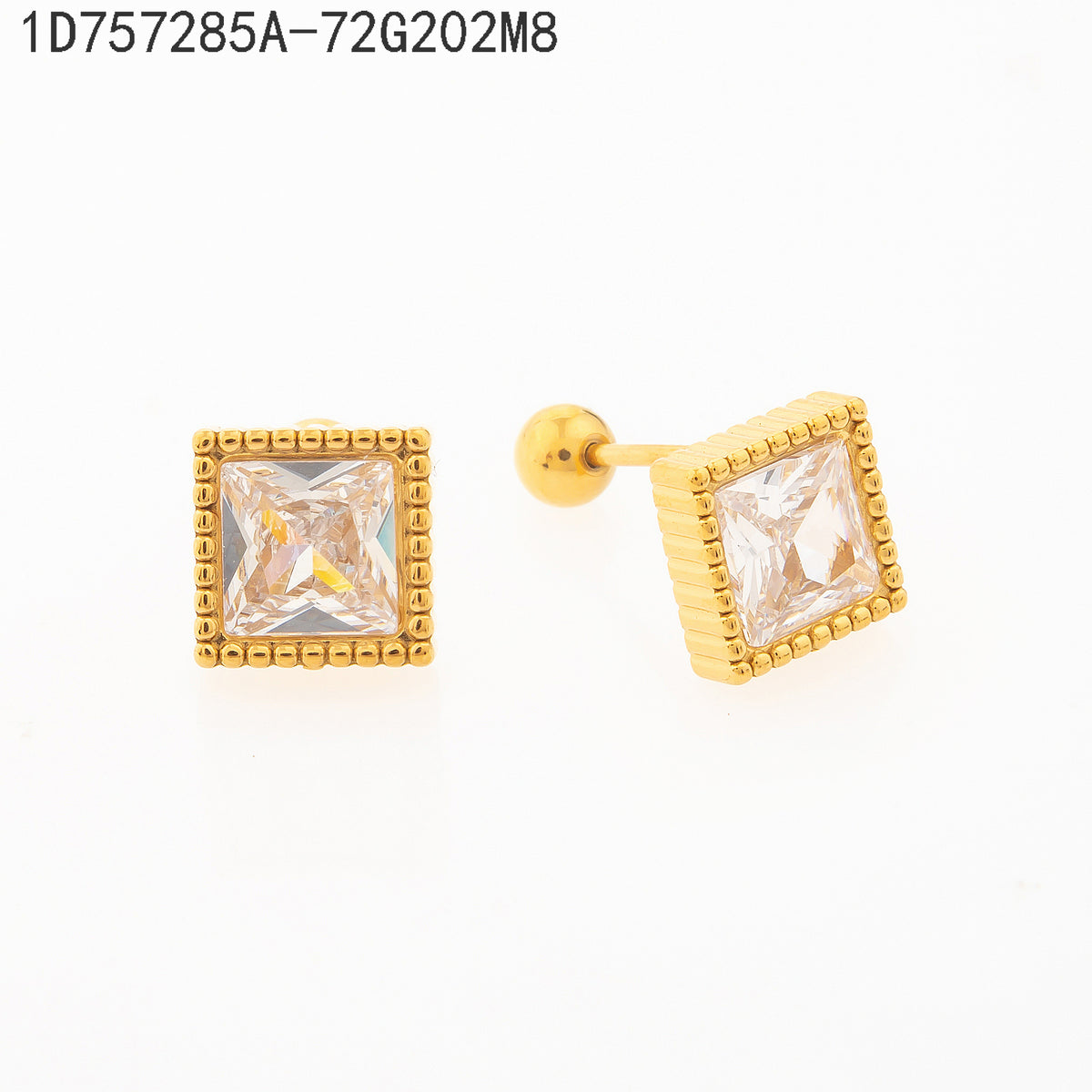 Pendientes Zirconia blanca Dorado Cuadrado 8 Milimetros