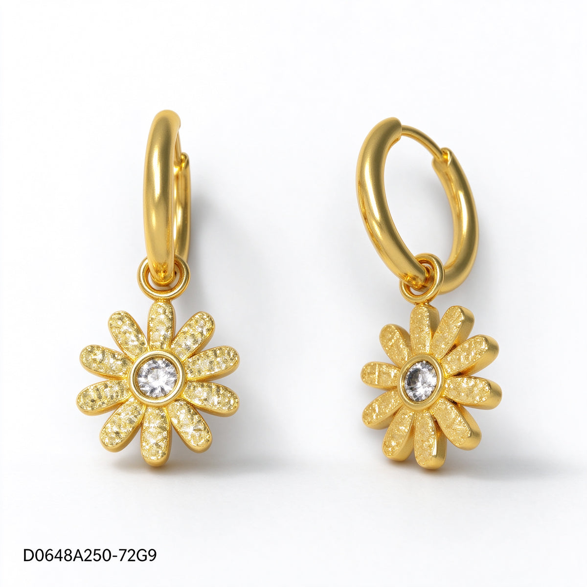 Pendientes Zirconia blanca Dorado Flores y plantas