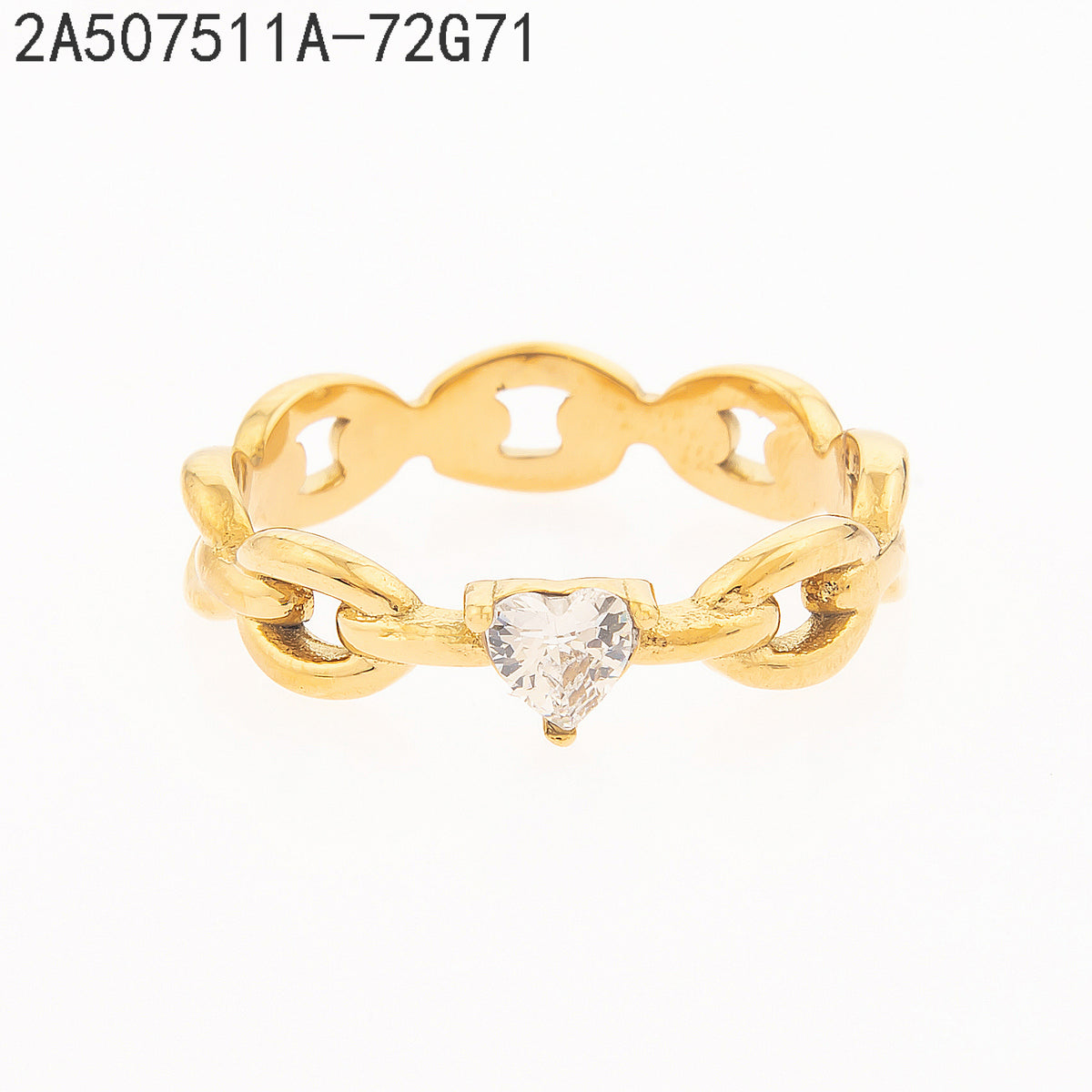 Anillo Zirconia blanca Dorado Corazón