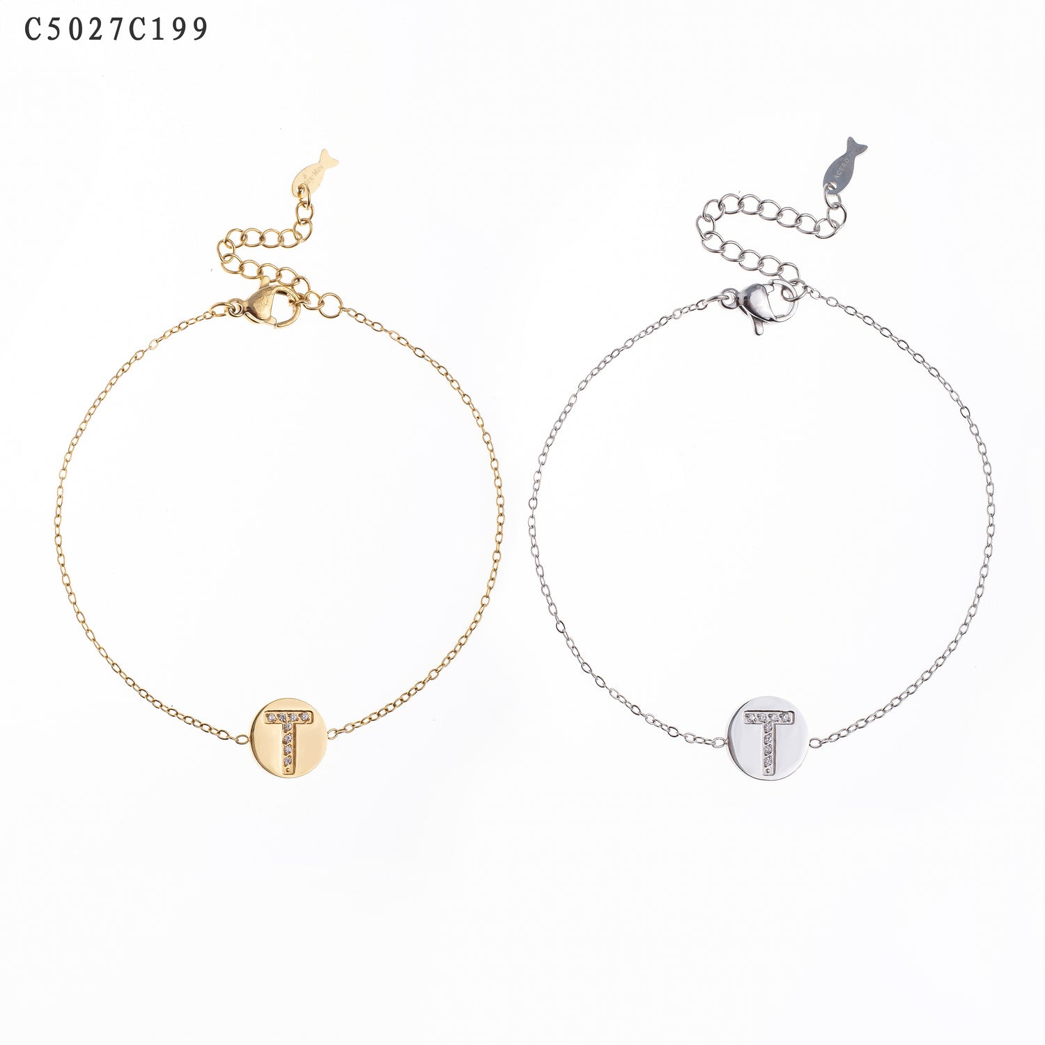 Pulsera con la letra T Oro Grueso 14K