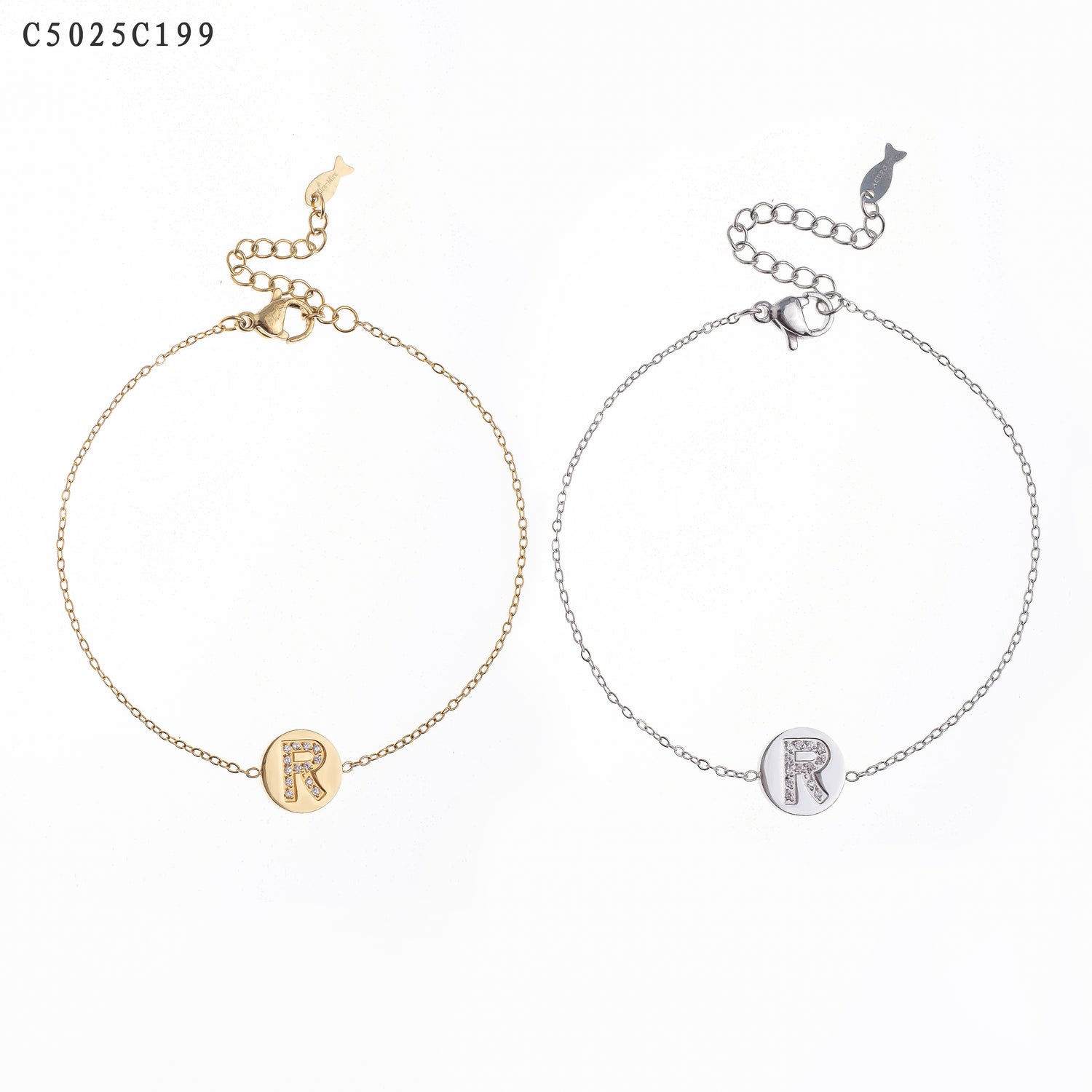 Pulsera con la letra R Oro Grueso 14K