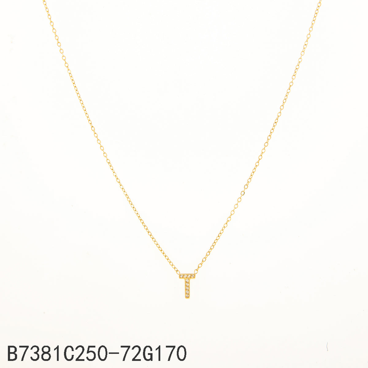 Collar Zirconia blanca Dorado Letra T