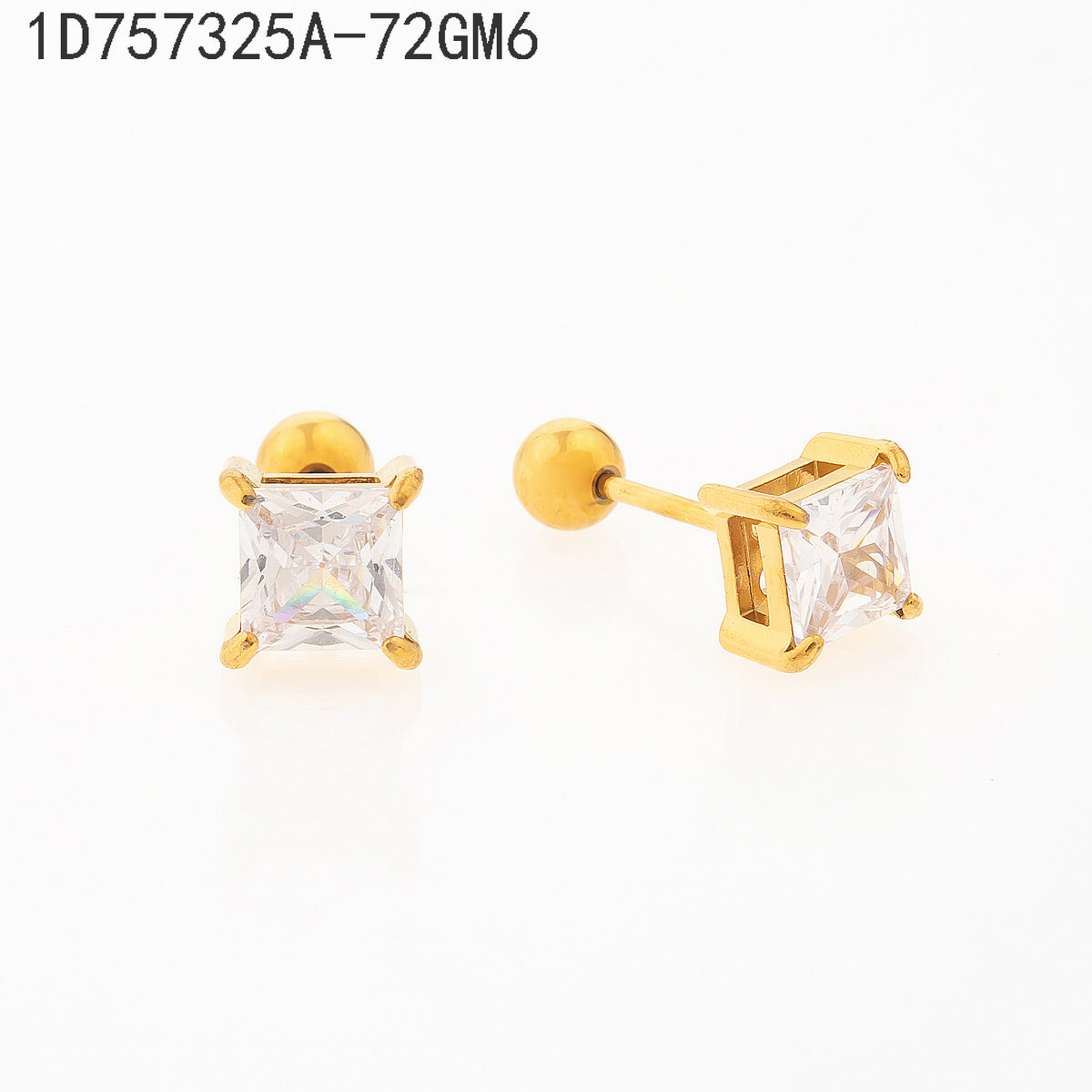 Pendientes Zirconia blanca Dorado  6 Milimetros