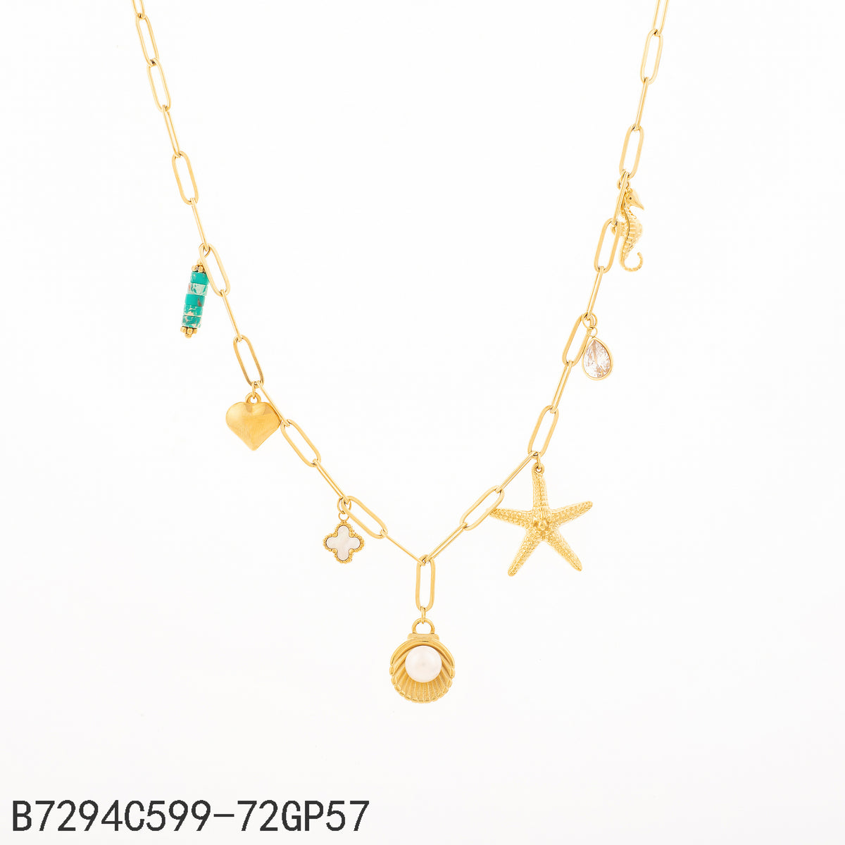 Collar Zirconia blanca Dorado con Perla Elementos del mar