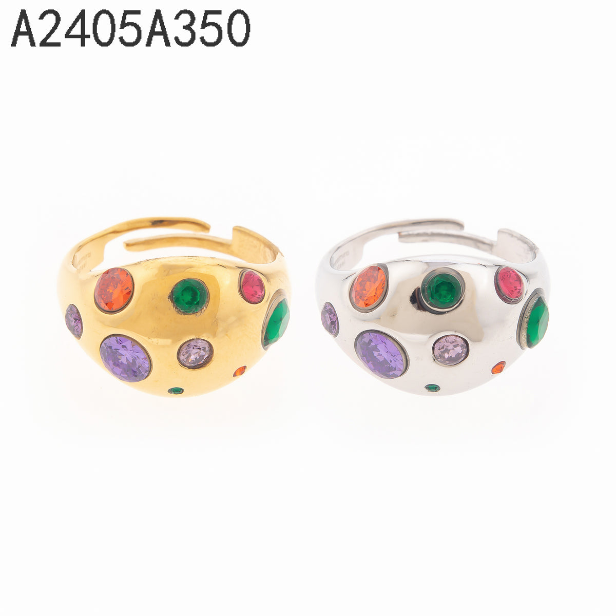 Anillo Zirconia Multicolor Dorado