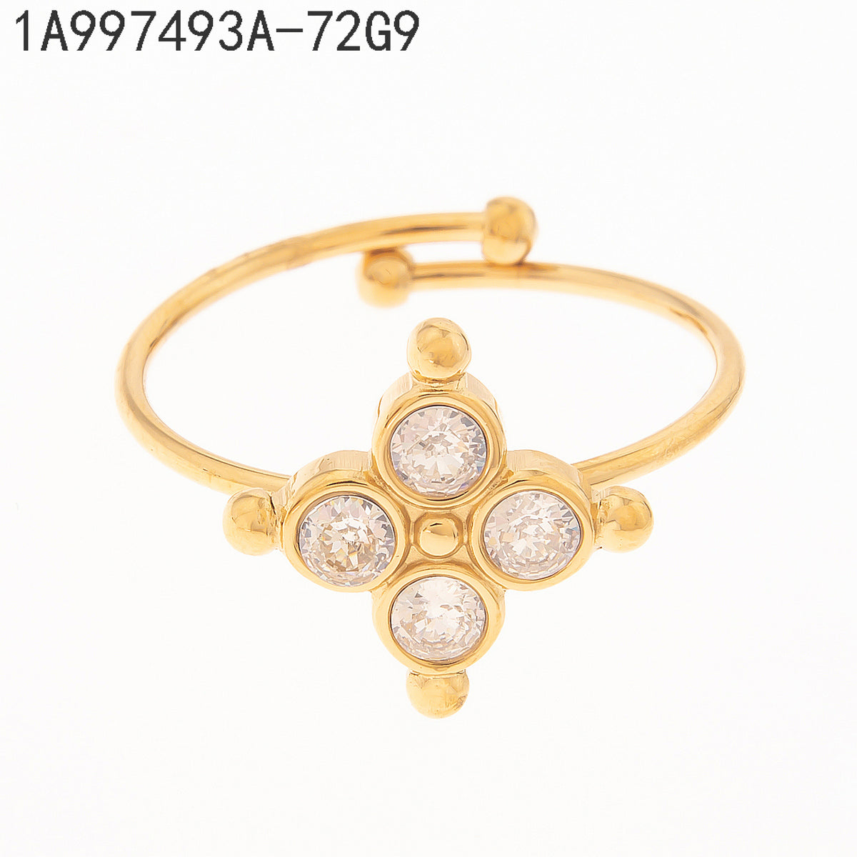 Anillo Zirconia blanca Dorado Flores y plantas
