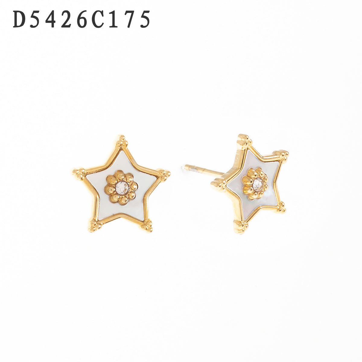 Broqueles Zirconia blanca Dorado con Perla Estrella