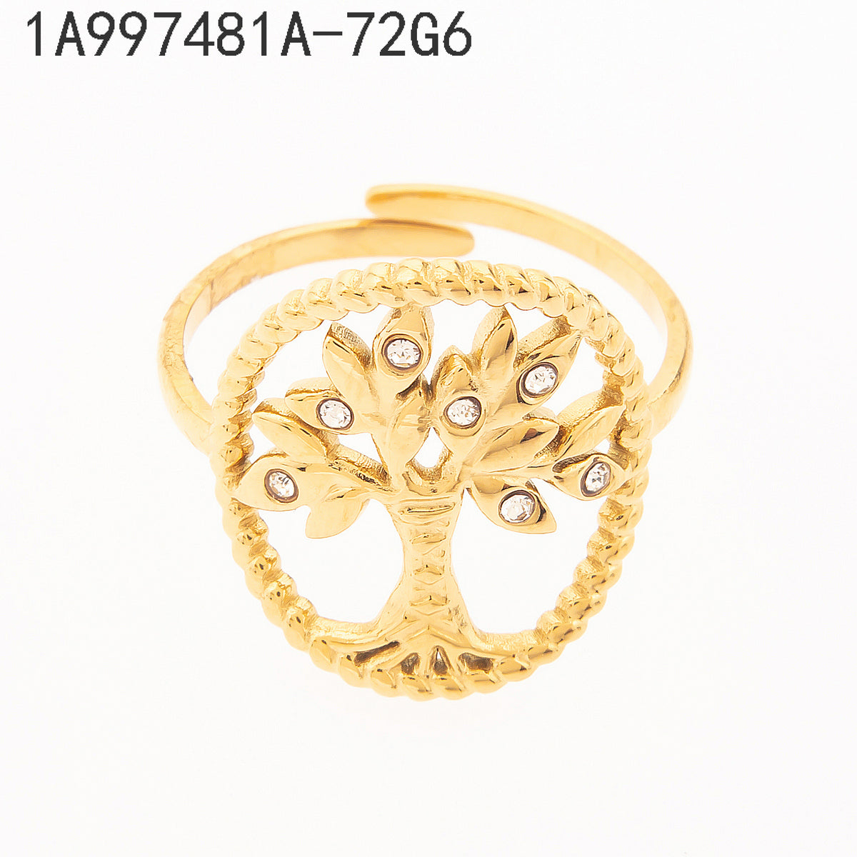 Anillo Zirconia blanca Dorado Árbol