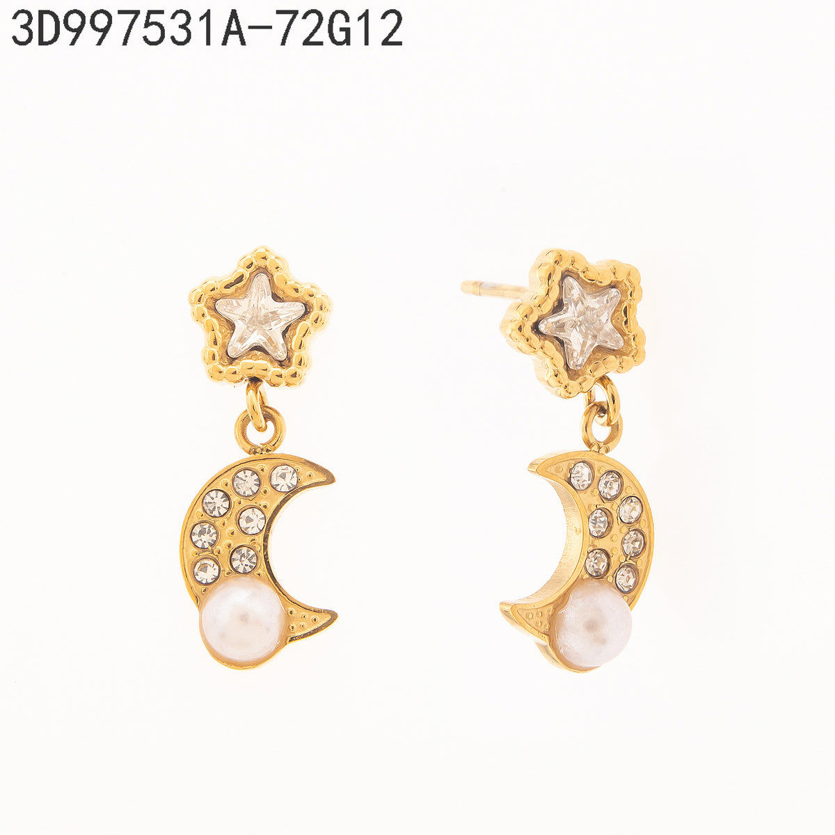 Pendientes Zirconia blanca Dorado Cuerpos celestes