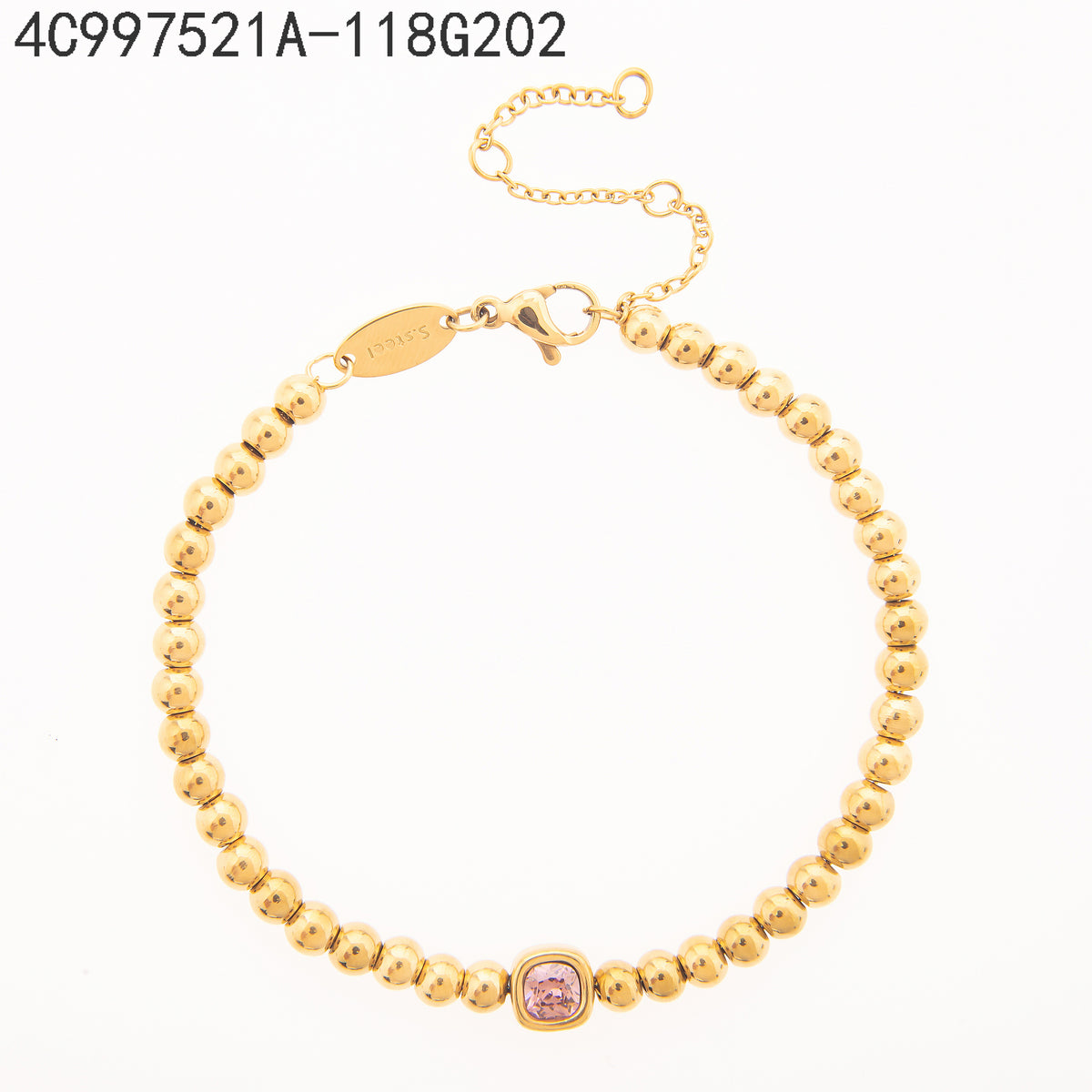 Pulsera Rodolita clara Dorado Cuadrado