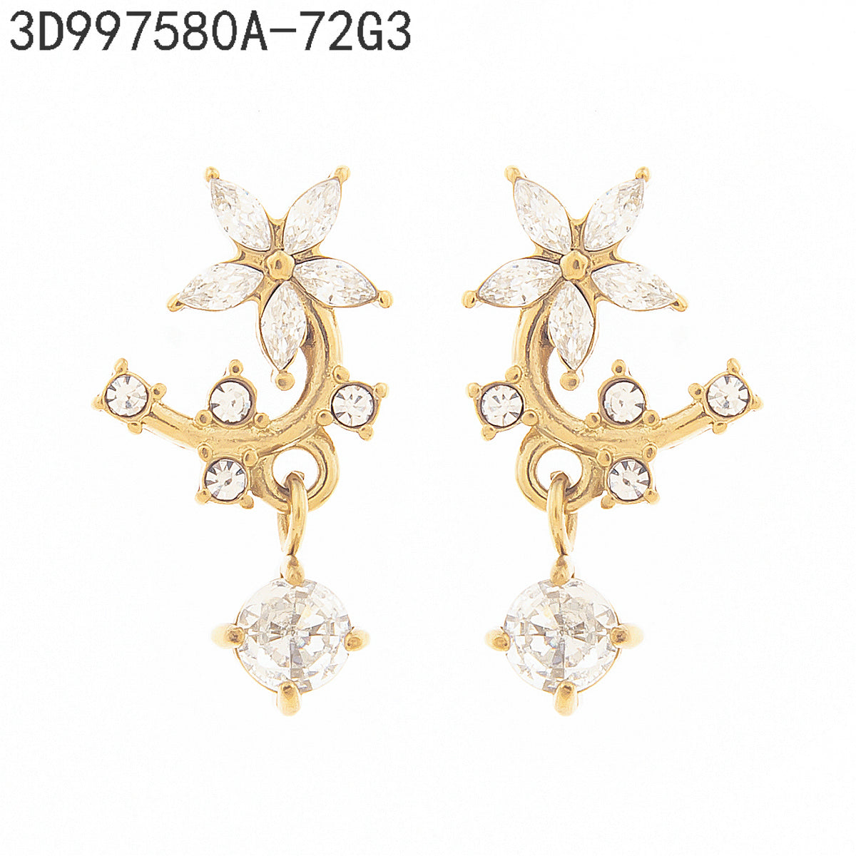 Pendientes Zirconia blanca Dorado Rama