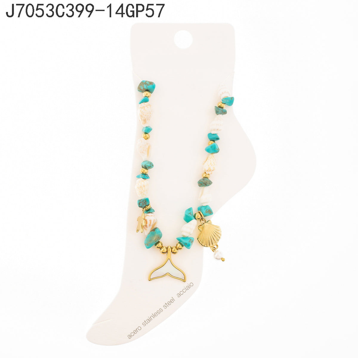 Tobillera Pino azul Dorado con Perla Elementos del mar