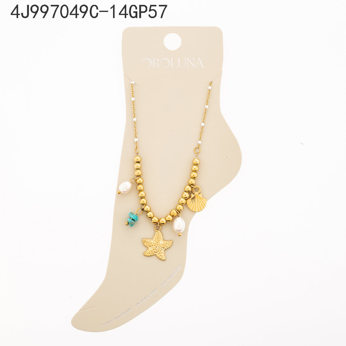 Tobillera Pino azul Dorado con Perla Elementos del mar