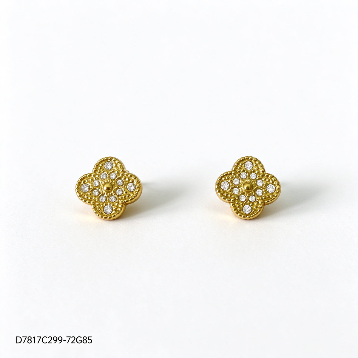 Pendientes Zirconia blanca Dorado Trébol de varias hojas