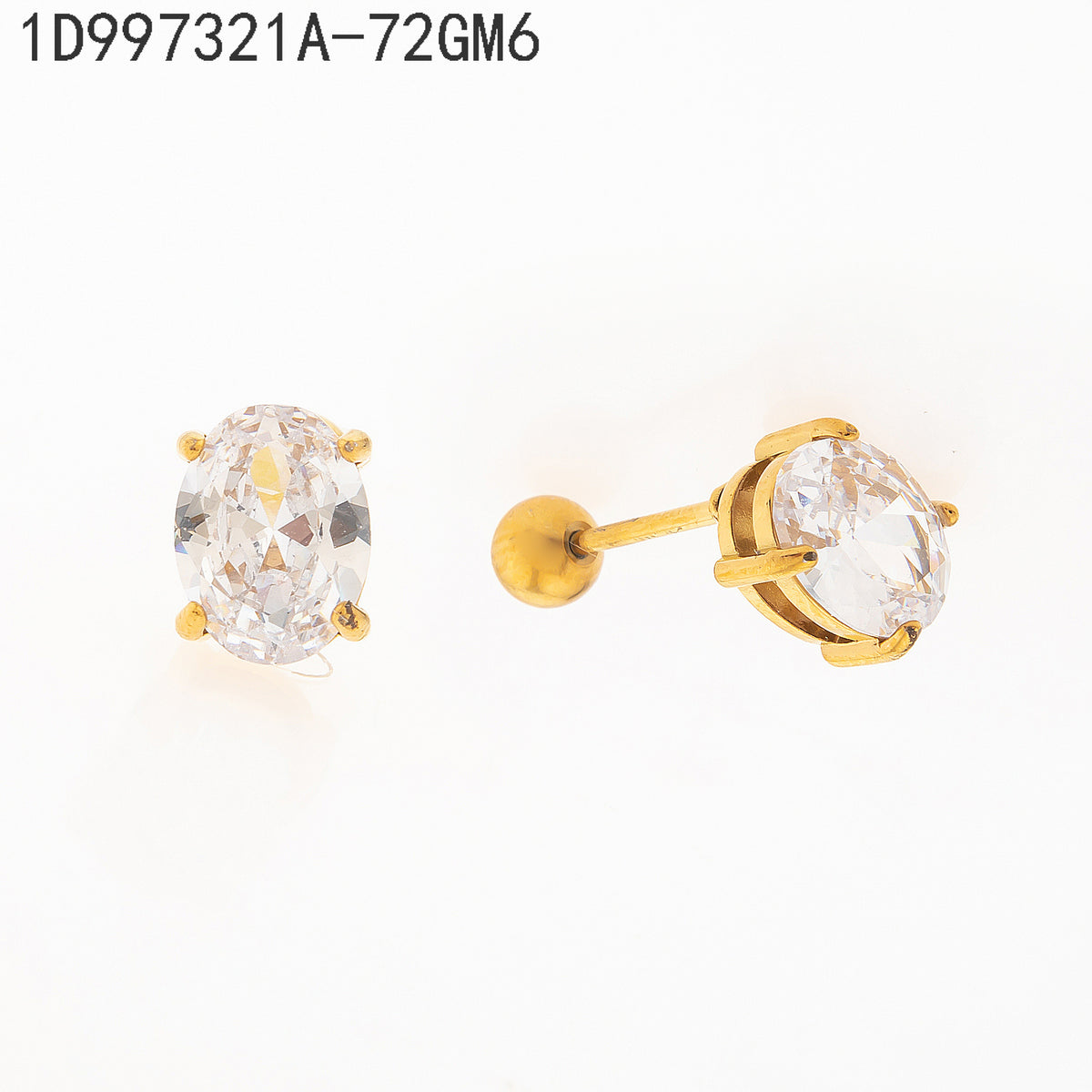 Pendientes Zirconia blanca Dorado  6 Milimetros