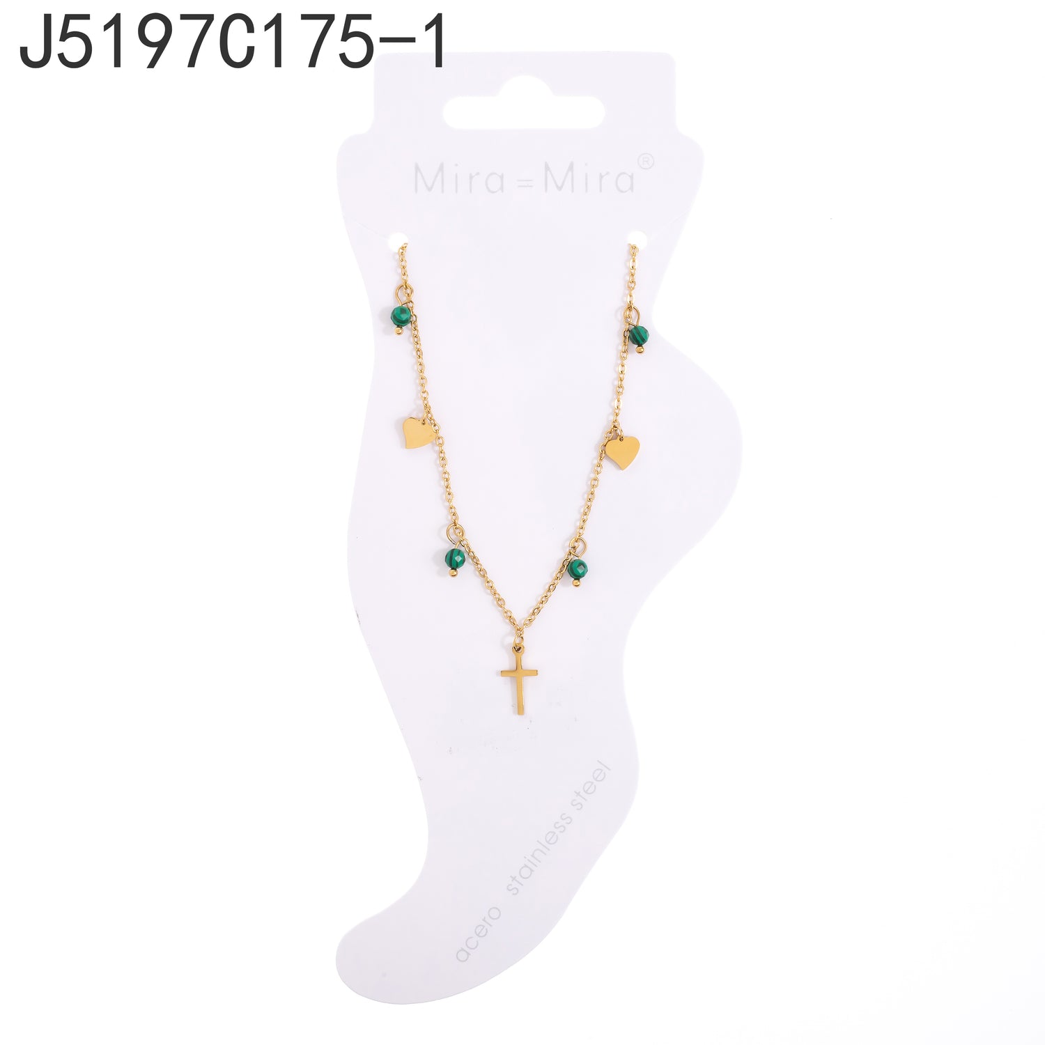 Tobillera de piedra verde (bañada en oro)