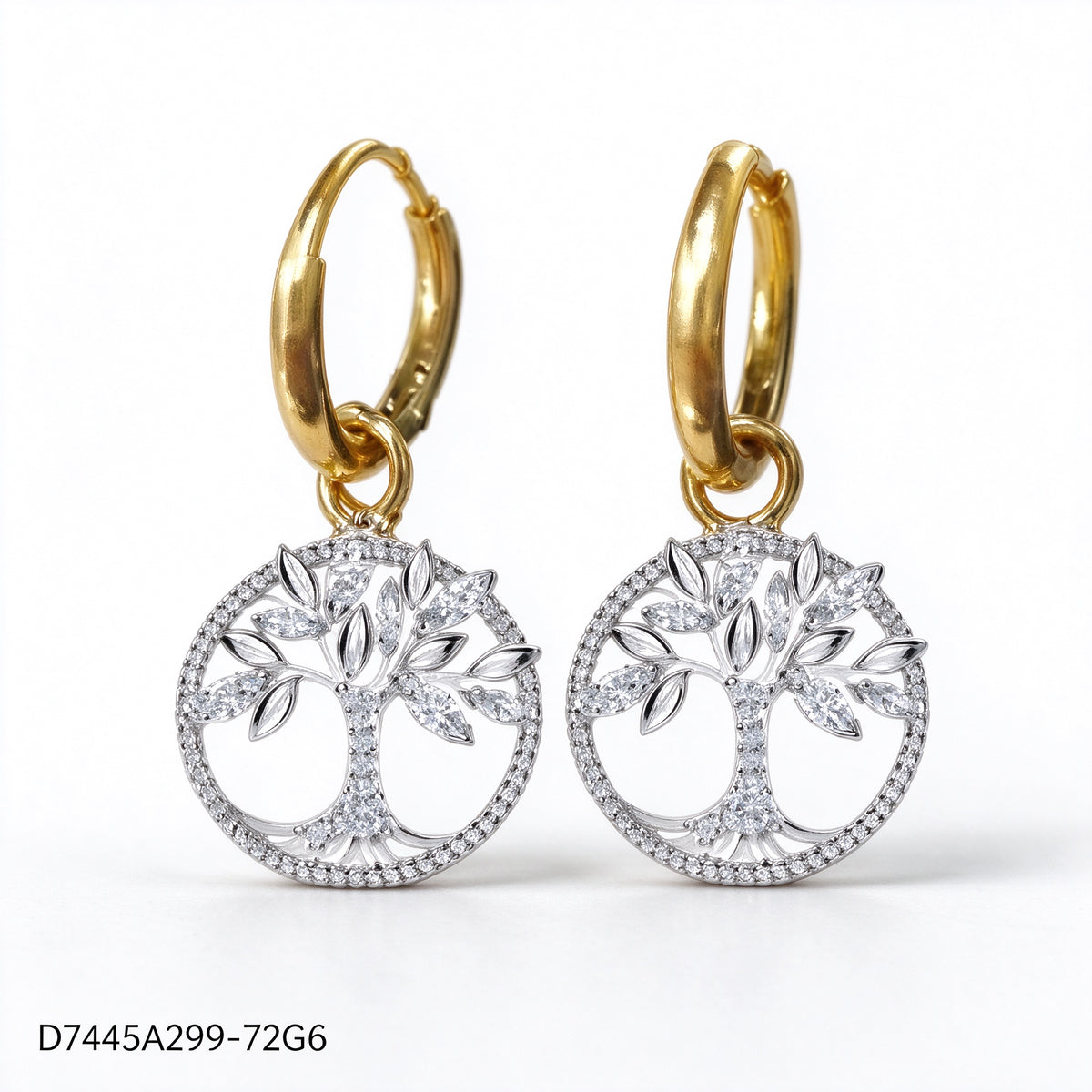 Pendientes Zirconia blanca Dorado Árbol