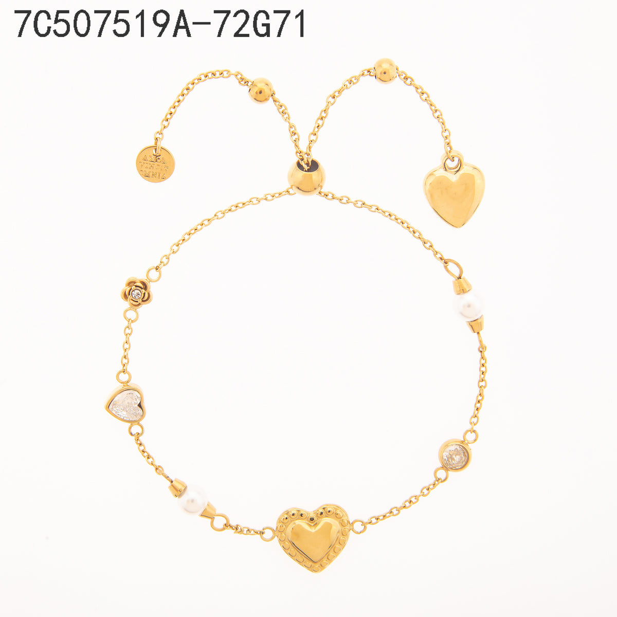Pulsera Zirconia blanca Dorado Corazón