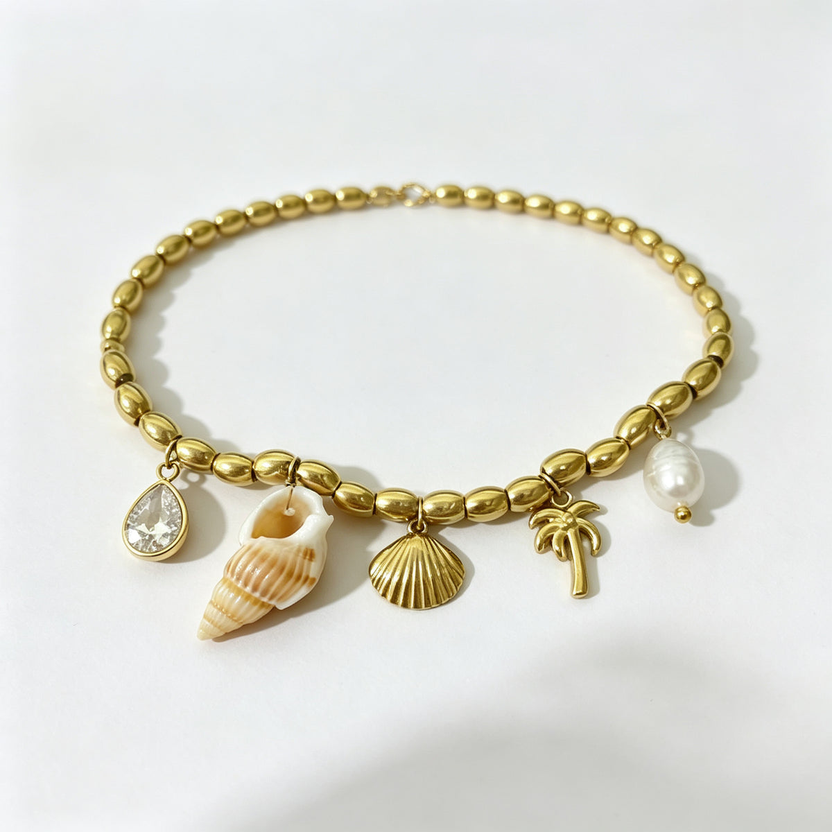Pulsera Zirconia blanca Dorado con Perla Elementos del mar