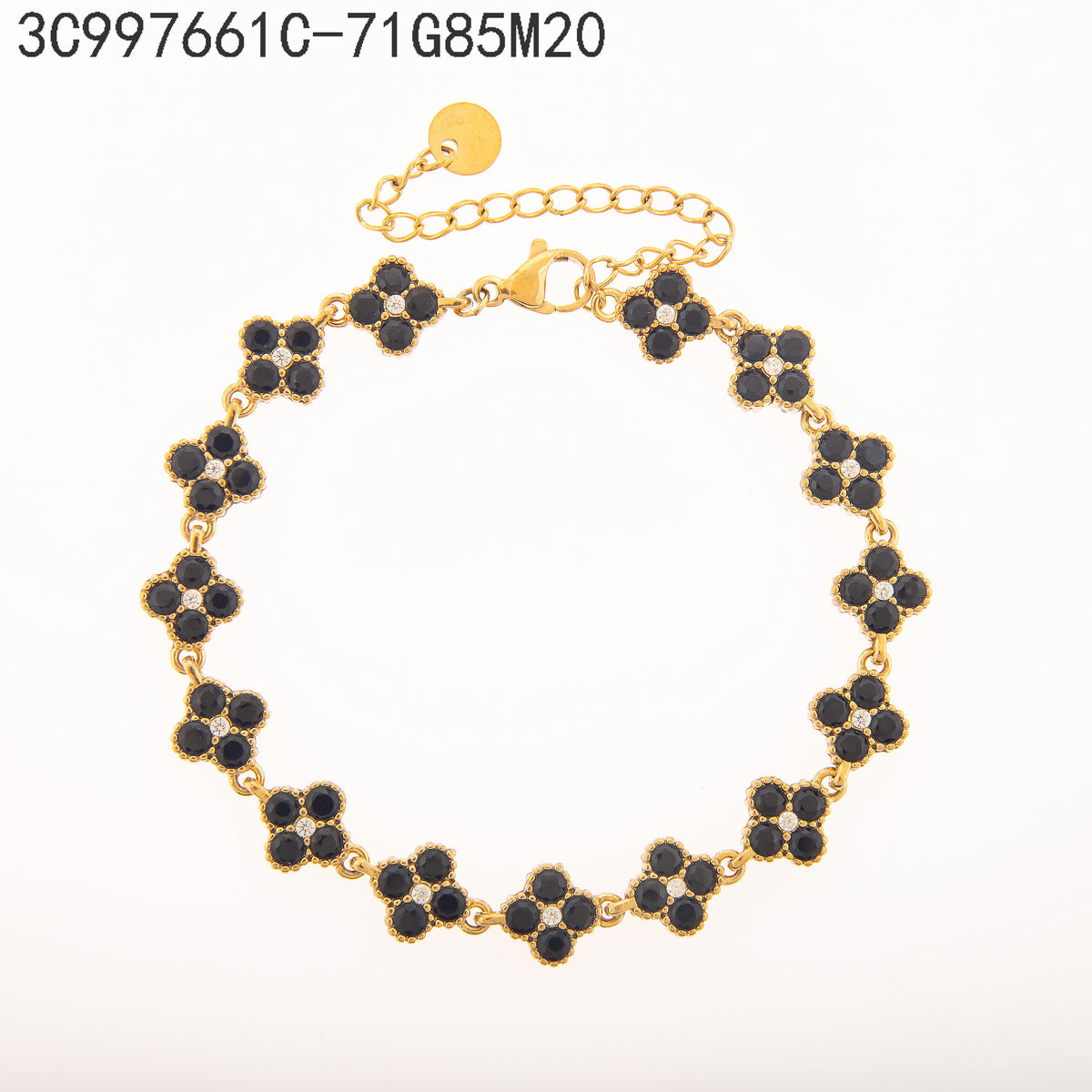 Pulsera Zirconia negra Dorado Trébol de varias hojas 20 Milimetros
