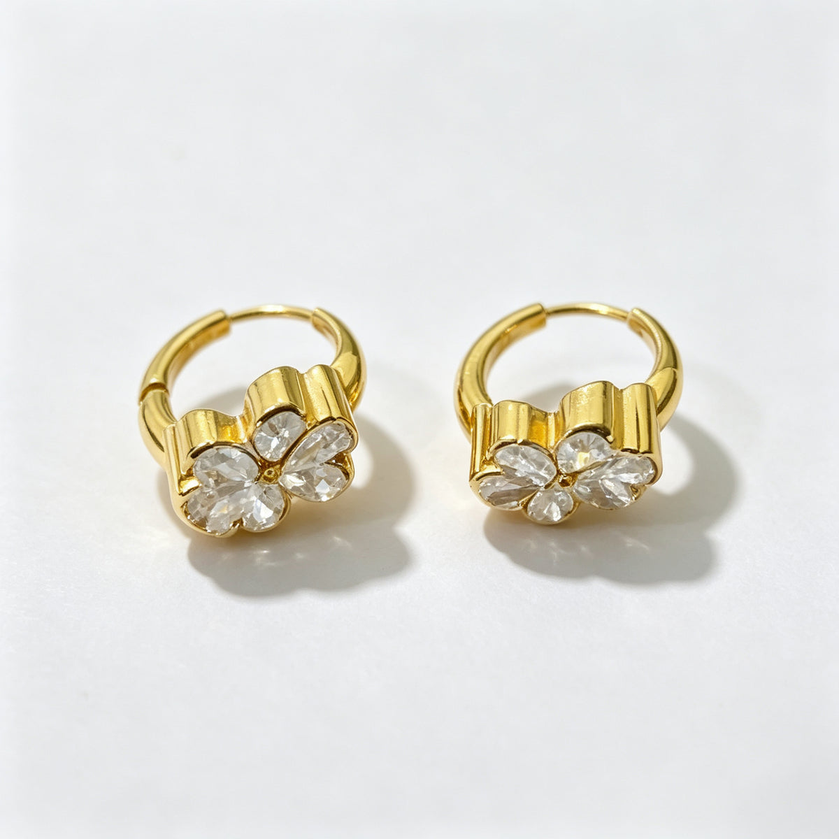 Pendientes Zirconia blanca Dorado Flores y plantas