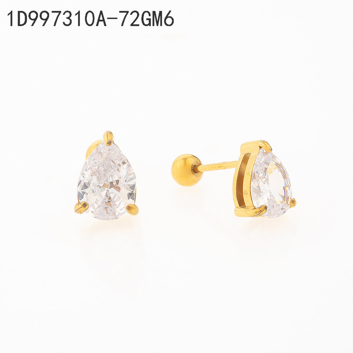 Pendientes Zirconia blanca Dorado  6 Milimetros