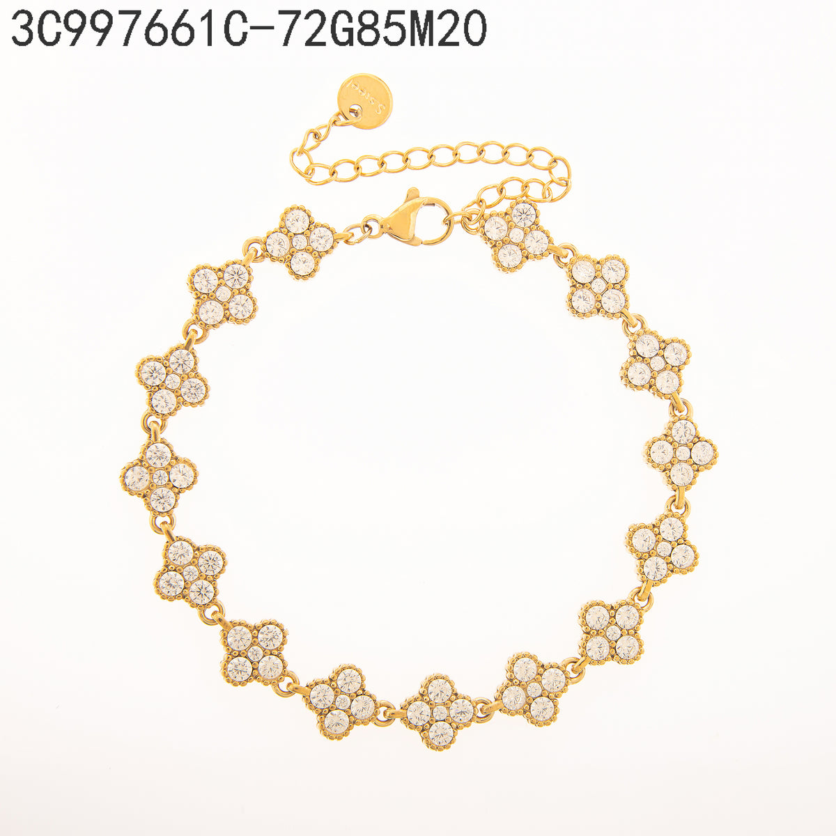 Pulsera Zirconia blanca Dorado Trébol de varias hojas 20 Milimetros
