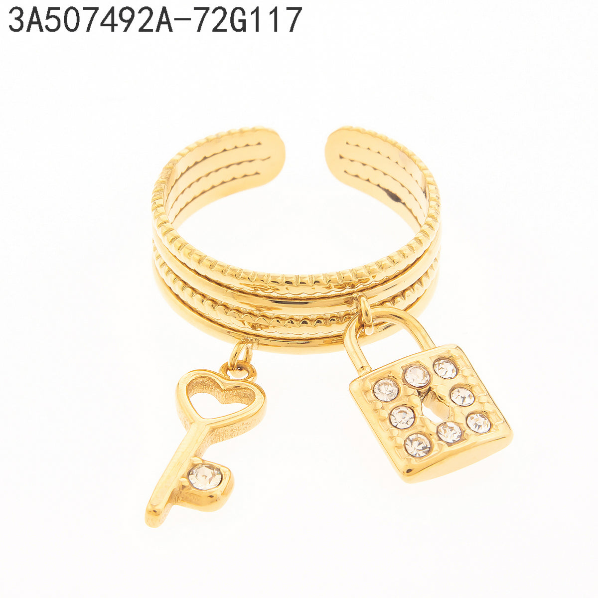 Anillo Zirconia blanca Dorado Candado + llave